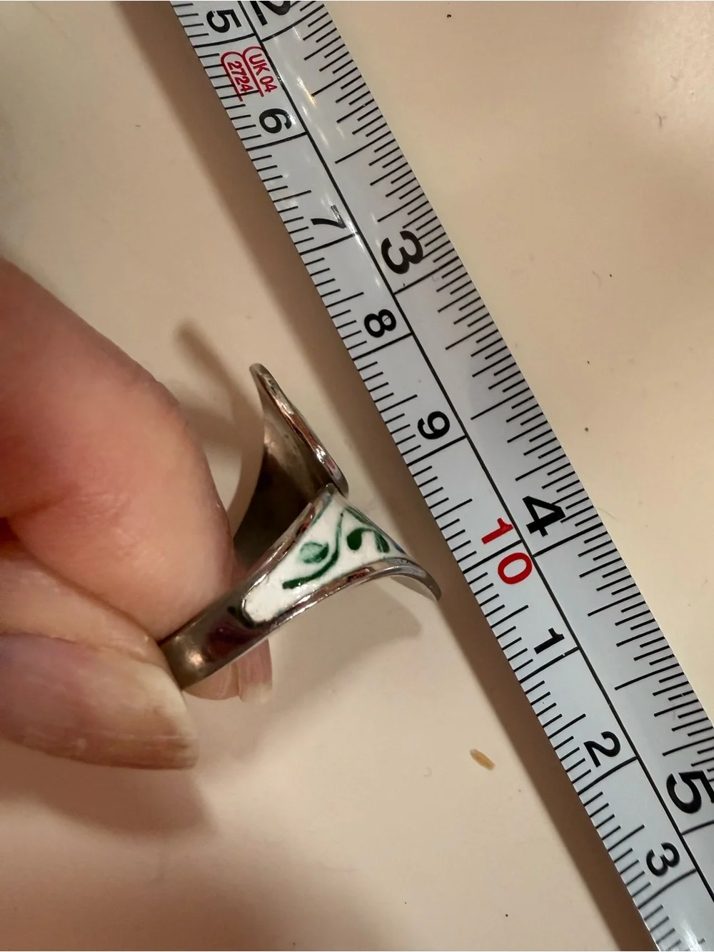 Vintage Beau Sterling silver hand painted floral Oversized bi pass ring 7 1/2